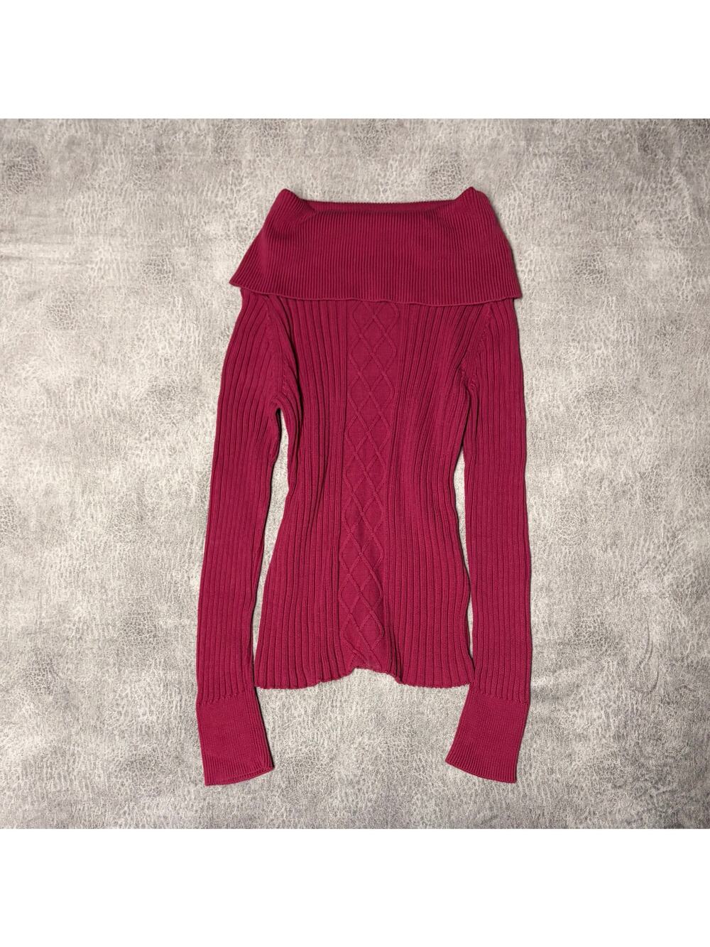 Y2k Allegra Ribbed Knitt Off the Shoulder Foldover Longsleeve